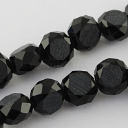 Frosted Glass Bead Strands, Faceted, Flat Round, Black, 8x4~5mm, Hole: 1mm(FGLA-R038-8mm-04)