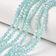 Electroplate Glass Beads Strands, Imitation Jade Beads, Full Rainbow Plated, Faceted, Rondelle, Aquamarine, 6x5mm, Hole: 1mm, about 85~88pcs/strand, 16.1~16.5 inch(41~42cm)(EGLA-A034-J6mm-T02)