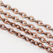 Iron Cable Chains, Unwelded, with Spool, Flat Oval, Cadmium Free & Nickel Free & Lead Free, Red Copper Color, 3x2x0.5mm, about 32.8 Feet(10m)/roll(X-CH-0.5PYSZ-R)