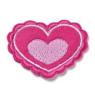 Heart with Flower Appliques, Computerized Embroidery Cloth Iron on/Sew on Patches, Costume Accessories, Camellia, 44x53.5x1mm(DIY-D080-10)
