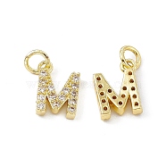 Real 18K Gold Plated Brass Micro Pave Clear Cubic Zirconia Charms, with Jump Ring, Letter.M, 11.5x8.5x2.5mm, Hole: 3.4mm(KK-E068-VB452-M)