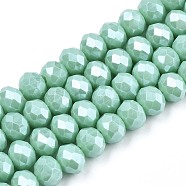 Electroplate Glass Beads Strands, Pearl Luster Plated, Faceted, Rondelle, Medium Aquamarine, 6x5mm, Hole: 1mm, about 85~88pcs/strand, 16.1~16.5 inch(41~42cm)(EGLA-A034-P6mm-A20)