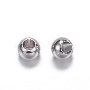 201 Stainless Steel Beads, Round, Stainless Steel Color, 6x5mm, Hole: 3mm(STAS-D447-35B)