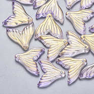 Transparent Spray Painted Glass Pendants, with Glitter Powder, Fishtail Shape, Lilac, 19x19.5x3.5mm, Hole: 1.2mm(X-GLAA-S190-009A-02)