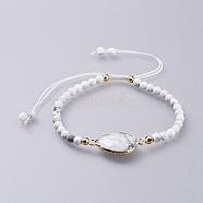 Adjustable Natural Howlite Braided Bead Bracelets, with Brass Findings, Faceted, 2-1/8 inch(5.4cm)(BJEW-JB04559-05)