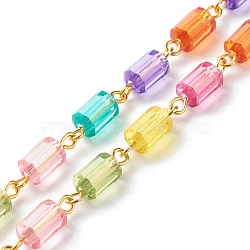 Handmade Transparent Frosted Acrylic Beaded Chains, with Iron Findings, Unwelded, Faceted, Column, Colorful, 8.5~9x5mm, about 32.8 Feet(10m)/Strand(AJEW-J034-06)