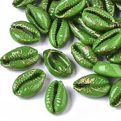 Spray Painted Natural Cowrie Shell Beads, Drawbench, No Hole/Undrilled, Green, 18~21x12~15x7mm(X-SSHEL-R047-03-A03)