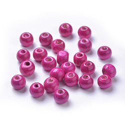 Natural Wood Beads, Rondelle, Lead Free, Dyed, Magenta, Beads: 8mm in diameter, hole:3mm, about 6000pcs/1000g(YTB022-3)