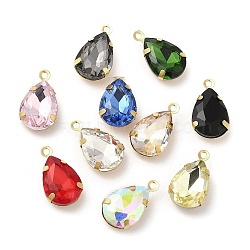 Faceted Glass Rhinestone Pendant, with Golden Tone Brass Finding, Teardrop Charm, Mixed Color, 17x10x5.5~6mm, Hole: 1.6mm(GLAA-B012-79)