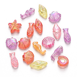 Transparent Acrylic Beads, AB Color Plated, Mixed Marine Organism Shapes, Mixed Color, 5~14x5~12x3.5~4.5mm, Hole: 1.6mm, about 2500pcs/500g(TACR-R150-08)