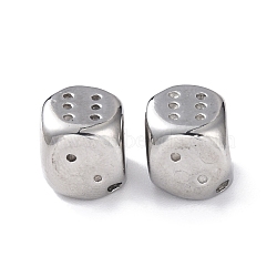 Ion Plating(IP) 304 Stainless Steel Beads, Dice, Stainless Steel Color, 10x10x10mm, Hole: 2mm(STAS-B011-12P)