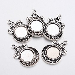 Tibetan Style Zinc Alloy Flat Round Pendant Cabochons Settings, Lead Free & Cadmium Free, Antique Silver, 28x19x2mm, Hole: 2.5mm, Tray: 12mm(X-TIBEP-R334-252AS-RS)