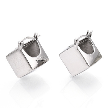Brass Rhombus Thick Hoop Earrings for Women, Platinum, 23x17x13.5mm, Pin: 0.5~1x0.5mm