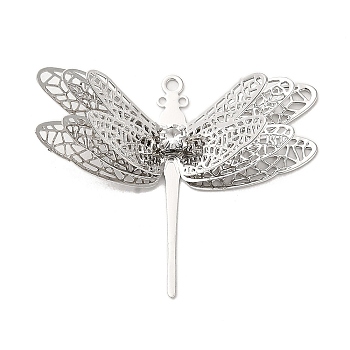 Brass Pendants, with Rhinestone, Dragonfly Charm, Platinum, 29x36x10.5mm, Hole: 1.5mm and 0.8mm