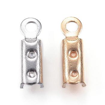 304 Stainless Steel Folding Crimp Ends, Fold Over Crimp Cord Ends, Mixed Color, 10x3x3mm, Hole: 1.6mm