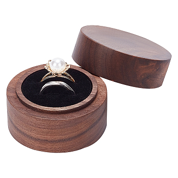 Column Wooden Couple Ring Boxes, for Wedding Valentine's Day, Coffee, 5x3.55cm
