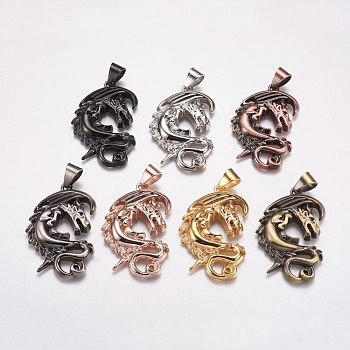 304 Stainless Steel Pendants, Dragon, Mixed Color, 49x33x5mm, Hole: 7x9mm