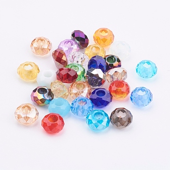 Faceted Glass Beads, Large Hole Rondelle Beads, Mixed Color, 14x8mm, Hole: 6mm