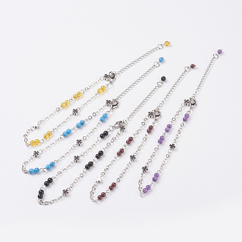 Natural Gemstone Anklets, with Brass Findings and 316 Surgical Stainless Steel Chains, 8-5/8 inch(220mm)