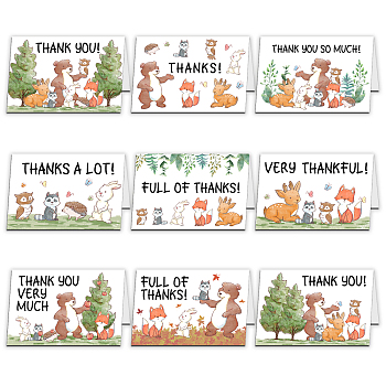 SUPERDANT Rectangle with Mixed Animal Pattern Cards, with Rectangle Paper Envelopes, for Birthday Thanksgiving Day, Colorful, 10x15cm, 9pcs/set, 1set