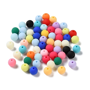 Rubberized Style Imitated Silicone Acrylic Beads, Round, Mixed Color, 8x7.5mm, Hole: 1.6mm, about 1923pcs/500g