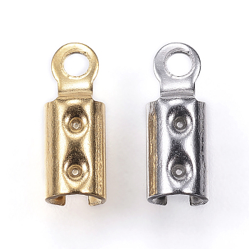 304 Stainless Steel Folding Crimp Ends, Fold Over Crimp Cord Ends, Mixed Color, 8.5x3mm, Hole: 1.2mm, Inner Diameter: 2.5mmmm