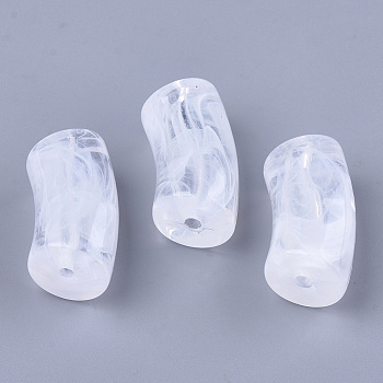 Acrylic Beads, Imitation Gemstone, Curved, Column, Clear & White, 31x14mm, Hole: 2.5mm, about 101pcs/500g
