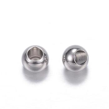 201 Stainless Steel Beads, Round, Stainless Steel Color, 6x5mm, Hole: 3mm