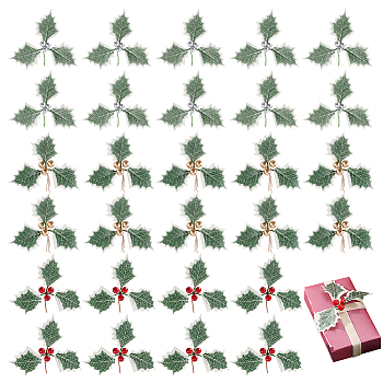 30Pcs 3 Colors Resin & Foam Artificial Holly Leaves, Simulation Leaf, Home Christmas Decoration, Mixed Color, 122x135x25mm, 10pcs/color