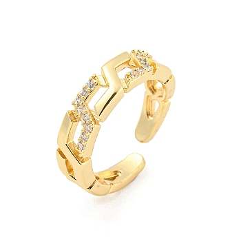 Chain Brass Micro Pave Clear Cubic Zirconia Open Cuff Rings, Long-Lasting Plated, Golden, US Size 5 1/2(16.1mm)