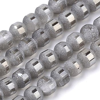 Electroplate Glass Bead Strands, Frosted, Rainbow Plated, Round, Light Grey, 6~6.5mm, Hole: 1mm, about 100pcs/strand, 23.6 inch