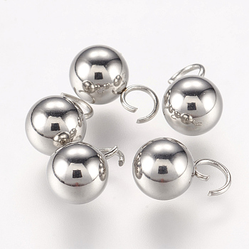 202 Stainless Steel Sphere Charms, Round Ball, Stainless Steel Color, 10x6mm, Hole: 3mm