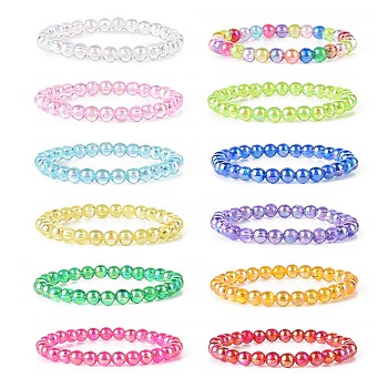 AB Color Transparent Acrylic Beaded Stretch Bracelet Sets, for Kids, Mixed Color, Inner Diameter: 1-5/8 inch(4.1cm), 12pcs/set