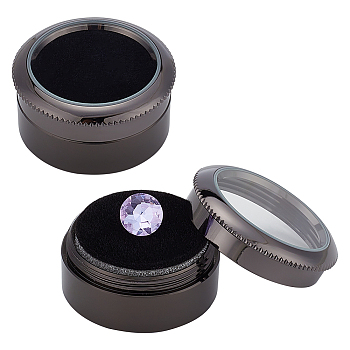 Round Stainless Steel Loose Diamond Storage Boxes, Gemstone Display Case with Clear Glass Window and Sponge, Gunmetal, 3.2x1.7cm