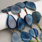 Natural Banded Agate/Striped Agate Beads Strands, Dyed & Heated, Teardrop, Steel Blue, 34.5~35.5x23~25x6.5~7.5mm, Hole: 2.5mm, about 8pcs/strand, 13.39~13.58''(34~34.5cm)(GG-CBAE0EB-01B-07)