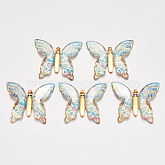 Transparent Acrylic Pendants, with Plated Bottom, Butterfly, Cornflower Blue, 34x39x5.5mm, Hole: 1.2mm(X-TACR-R140-06C)