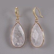 Teardrop Natural Quartz Crystal Dangle Earrings, with Brass Earring Hooks, Packing Box, Real 18K Gold Plated, 45.5~46mm, Pin: 0.7mm(EJEW-JE02998-02)