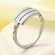 Textured Rectangle 304 Stainless Steel Finger Ring for Women, Stainless Steel Color, Inner Diameter: 17mm(RJEW-L126-05B-05P)