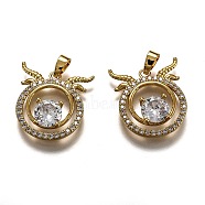 Brass Clear Cubic Zirconia Constellation Charms, Long-Lasting Plated, with Jump Ring, Real 18K Gold Plated, Aries, 16x22x4.5mm, Hole: 4.5x2mm(KK-B031-09G)