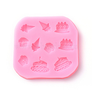 Food Grade Silicone Molds, Fondant Molds, For DIY Cake Decoration, Chocolate, Candy, UV Resin & Epoxy Resin Jewelry Making, Square with Cake and Ice-cream, Pink, 80x76x9mm(DIY-E011-14)