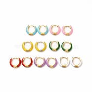 Enamel Hoop Earrings, Real 18K Gold Plated 316 Surgical Stainless Steel Jewelry for Women, Mixed Color, 13x14x3mm, Pin: 1mm(EJEW-G344-02G)