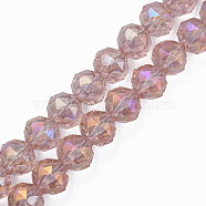 Electroplate Transparent Glass Beads Strands, Faceted, Round, Pink, 10x8.5mm, Hole: 1.2mm, about 60pcs/strand, 20.47 inch(52cm)(EGLA-N002-34B-C02)