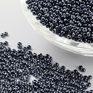 12/0 Grade A Electroplated Glass Seed Beads, Metallic Colours, Prussian Blue, 2x1.5mm, Hole: 0.3mm, about 3000pcs/50g(X-SEED-Q008-F607)