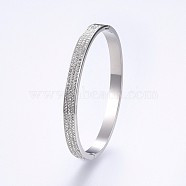 304 Stainless Steel Bangles, with Polymer Clay Rhinestone, Stainless Steel Color, 2-3/8 inch(6cm)x2 inch(5cm), 7mm(BJEW-P223-28P)
