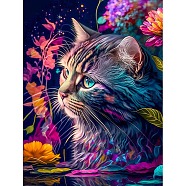 AB Color Flower Cat DIY Diamond Painting Kit, Including Resin Rhinestones Bag, Diamond Sticky Pen, Tray Plate and Glue Clay, Fuchsia, 400x300mm(PW-WG80731-02)