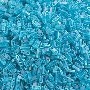 MIYUKI Quarter TILA Beads, Japanese Seed Beads, 2-Hole, (QTL2405FR) Matte Transparent Teal AB, 5x1.2x1.9mm, Hole: 0.8mm, about 480pcs/10g(X-SEED-J020-QTL2405FR)