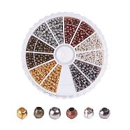 1 boîte perles intercalaires en fer, ronde, couleur mixte, 2x2mm, Trou: 1mm, environ 140pcs / compartiment, 1680 pcs / boîte(IFIN-JP0015-01B)