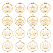 DICOSMETIC 16Pcs 2 Style 201 Stainless Steel Pendants, Laser Cut Pendants, Flat Round with Crown, Golden, 17x15x1mm and 17x15.5x1mm, Hole: 1.4mm, 8pcs/style(FIND-DC0001-57)