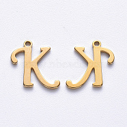 Vacuum Plating 201 Stainless Steel Charms, Laser Cut, Golden, Letter.K, 11.5x9x1mm, Hole: 1mm(STAS-R105-K-G)