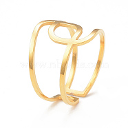 Ion Plating(IP) 304 Stainless Steel Interlocking Knot Open Cuff Ring for Women, Real 14K Gold Plated, Inner Diameter: 17mm(RJEW-I096-06G)